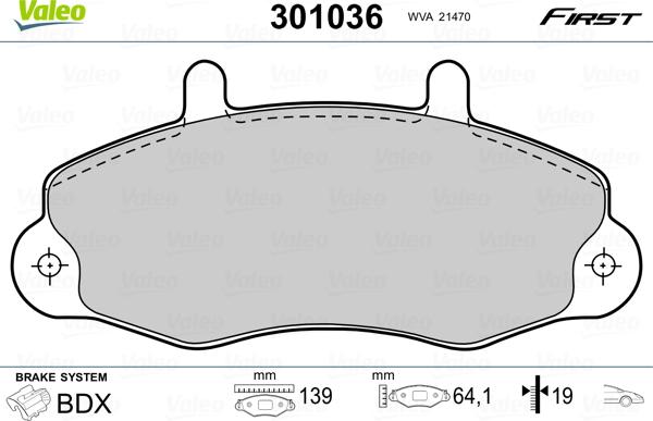 Valeo 301036 - Kit de plaquettes de frein, frein à disque cwaw.fr