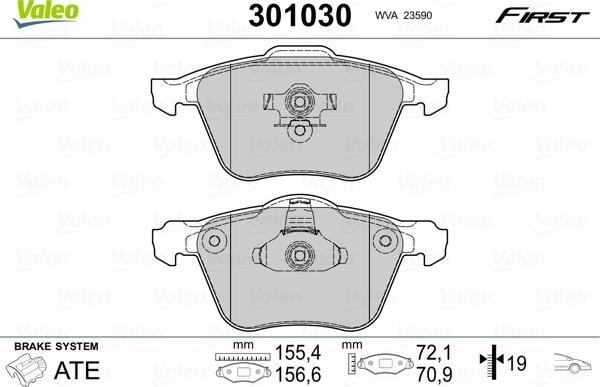 Valeo 301030 - Kit de plaquettes de frein, frein à disque cwaw.fr