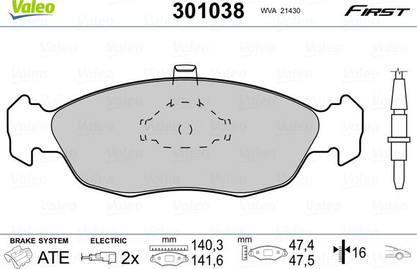 Valeo 301038 - Kit de plaquettes de frein, frein à disque cwaw.fr