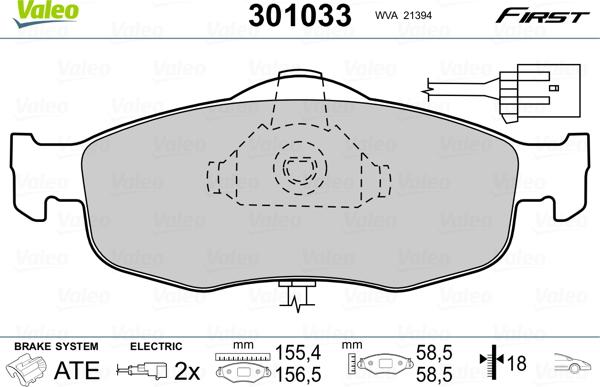 Valeo 301033 - Kit de plaquettes de frein, frein à disque cwaw.fr