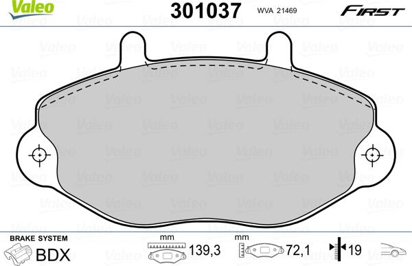 Valeo 301037 - Kit de plaquettes de frein, frein à disque cwaw.fr