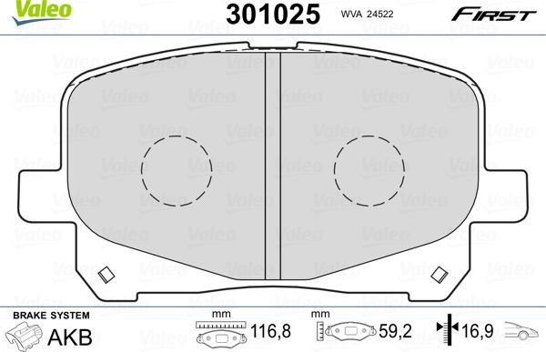 Valeo 301025 - Kit de plaquettes de frein, frein à disque cwaw.fr