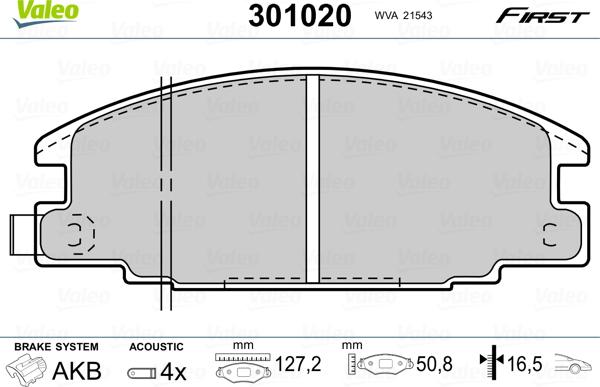 Valeo 301020 - Kit de plaquettes de frein, frein à disque cwaw.fr