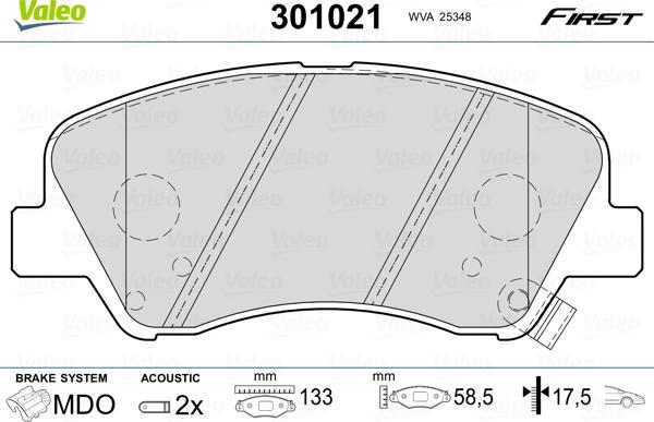 Valeo 301021 - Kit de plaquettes de frein, frein à disque cwaw.fr