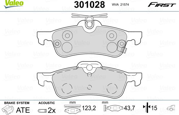 Valeo 301028 - Kit de plaquettes de frein, frein à disque cwaw.fr