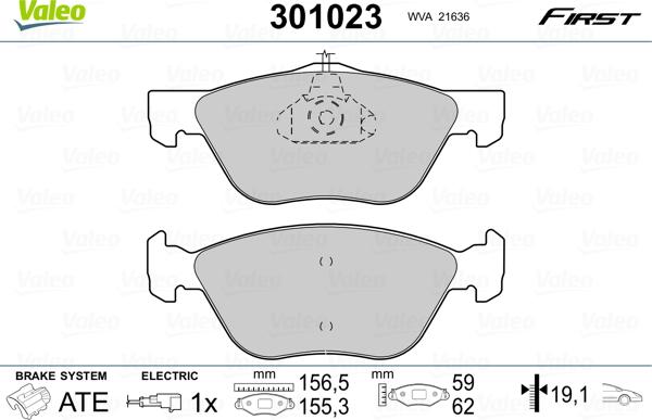 Valeo 301023 - Kit de plaquettes de frein, frein à disque cwaw.fr