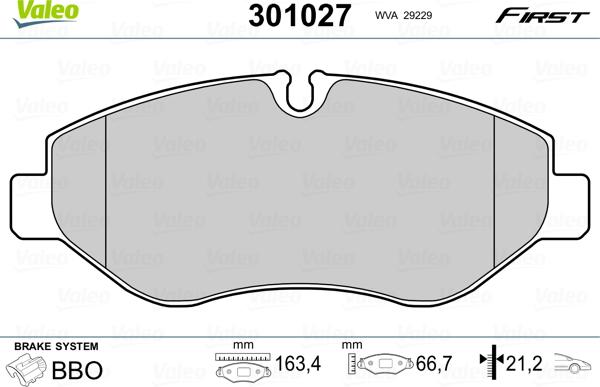 Valeo 301027 - Kit de plaquettes de frein, frein à disque cwaw.fr