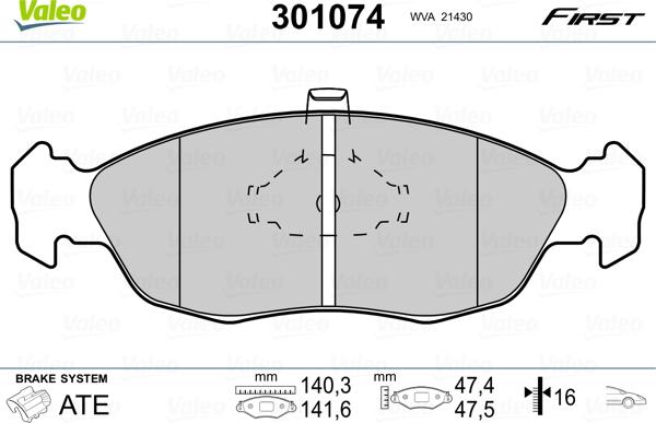 Valeo 301074 - Kit de plaquettes de frein, frein à disque cwaw.fr