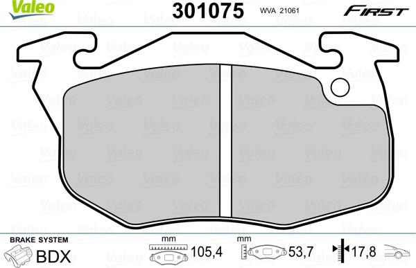 Valeo 301075 - Kit de plaquettes de frein, frein à disque cwaw.fr