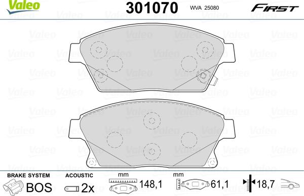 Valeo 301070 - Kit de plaquettes de frein, frein à disque cwaw.fr