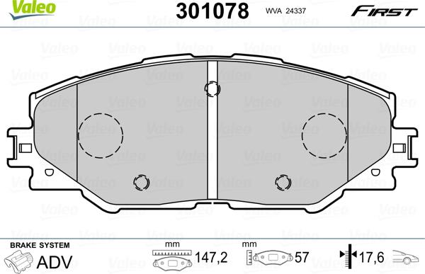 Valeo 301078 - Kit de plaquettes de frein, frein à disque cwaw.fr