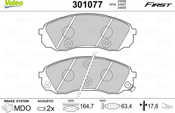 Valeo 301077 - Kit de plaquettes de frein, frein à disque cwaw.fr