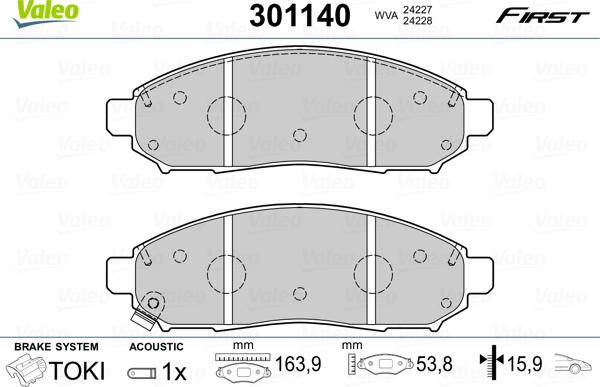 Valeo 301140 - Kit de plaquettes de frein, frein à disque cwaw.fr