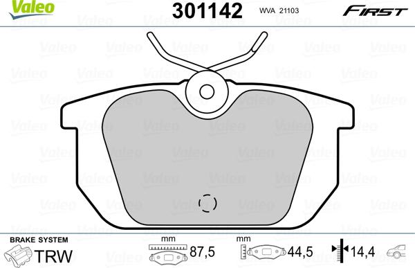 Valeo 301142 - Kit de plaquettes de frein, frein à disque cwaw.fr