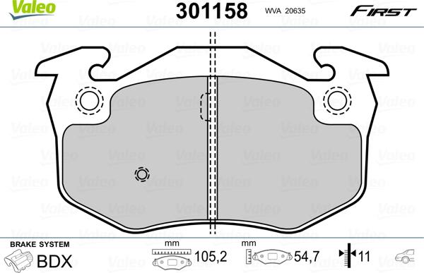 Valeo 301158 - Kit de plaquettes de frein, frein à disque cwaw.fr