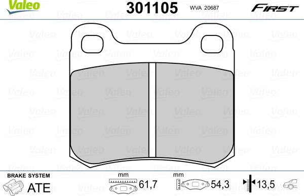 Valeo 301105 - Kit de plaquettes de frein, frein à disque cwaw.fr