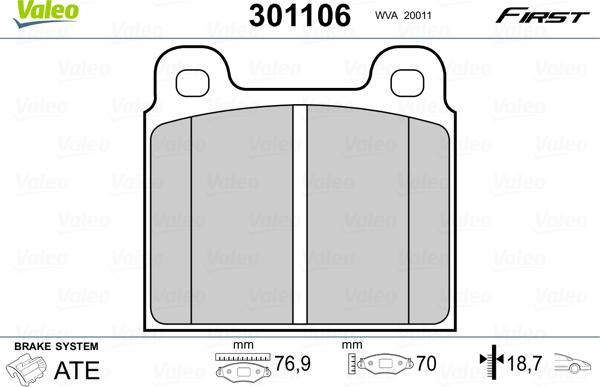 Valeo 301106 - Kit de plaquettes de frein, frein à disque cwaw.fr