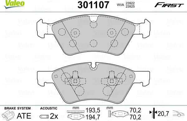 Valeo 301107 - Kit de plaquettes de frein, frein à disque cwaw.fr