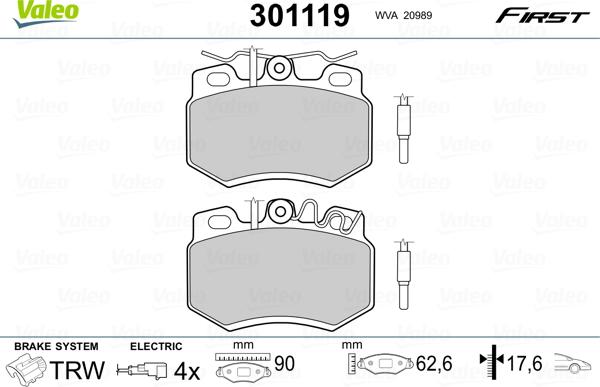 Valeo 301119 - Kit de plaquettes de frein, frein à disque cwaw.fr