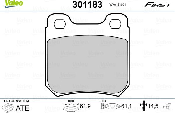 Valeo 301183 - Kit de plaquettes de frein, frein à disque cwaw.fr