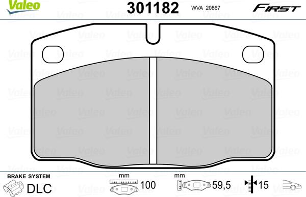 Valeo 301182 - Kit de plaquettes de frein, frein à disque cwaw.fr