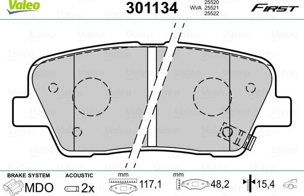 Valeo 301134 - Kit de plaquettes de frein, frein à disque cwaw.fr