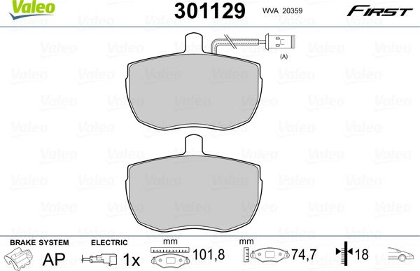 Valeo 301129 - Kit de plaquettes de frein, frein à disque cwaw.fr