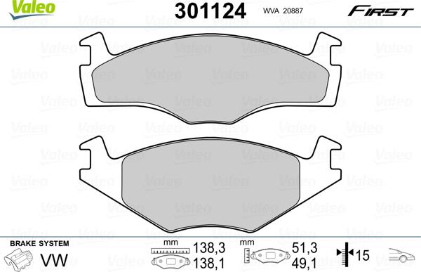 Valeo 301124 - Kit de plaquettes de frein, frein à disque cwaw.fr