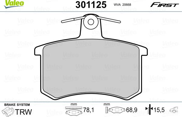 Valeo 301125 - Kit de plaquettes de frein, frein à disque cwaw.fr