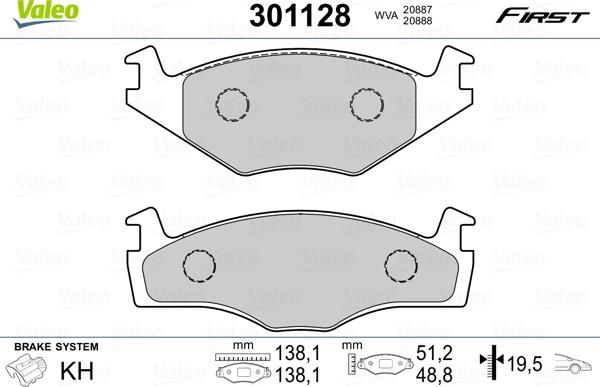 Valeo 301128 - Kit de plaquettes de frein, frein à disque cwaw.fr