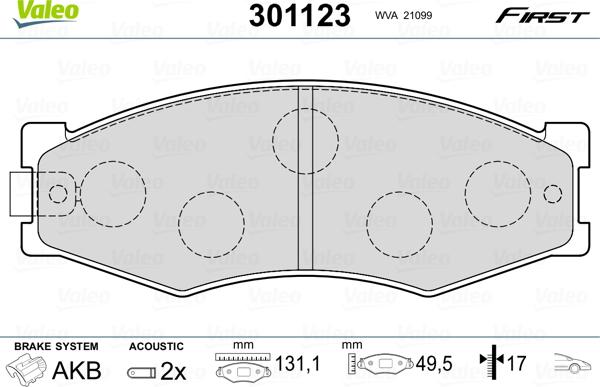 Valeo 301123 - Kit de plaquettes de frein, frein à disque cwaw.fr