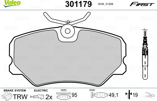 Valeo 301179 - Kit de plaquettes de frein, frein à disque cwaw.fr