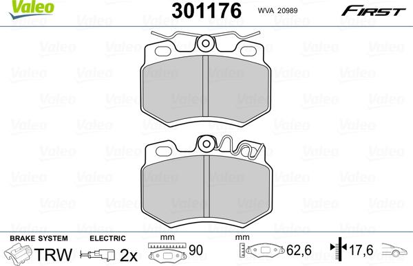 Valeo 301176 - Kit de plaquettes de frein, frein à disque cwaw.fr