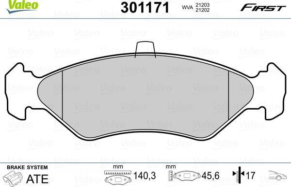 Valeo 301171 - Kit de plaquettes de frein, frein à disque cwaw.fr