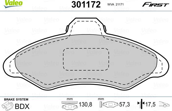 Valeo 301172 - Kit de plaquettes de frein, frein à disque cwaw.fr