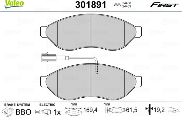 Valeo 301891 - Kit de plaquettes de frein, frein à disque cwaw.fr