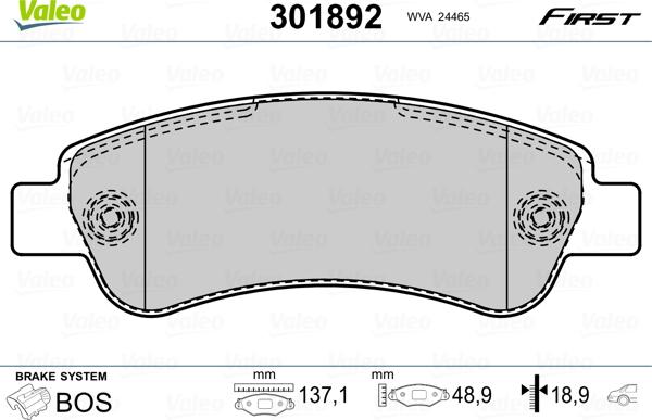 Valeo 301892 - Kit de plaquettes de frein, frein à disque cwaw.fr