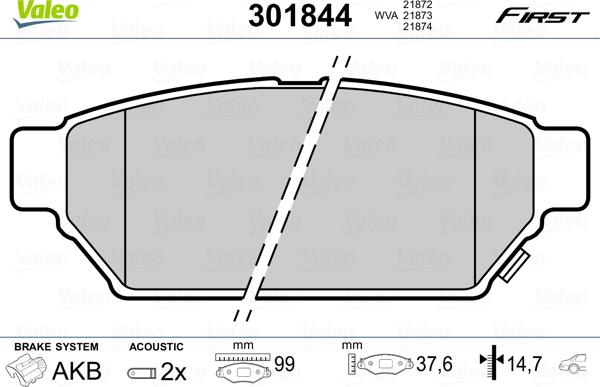 Valeo 301844 - Kit de plaquettes de frein, frein à disque cwaw.fr