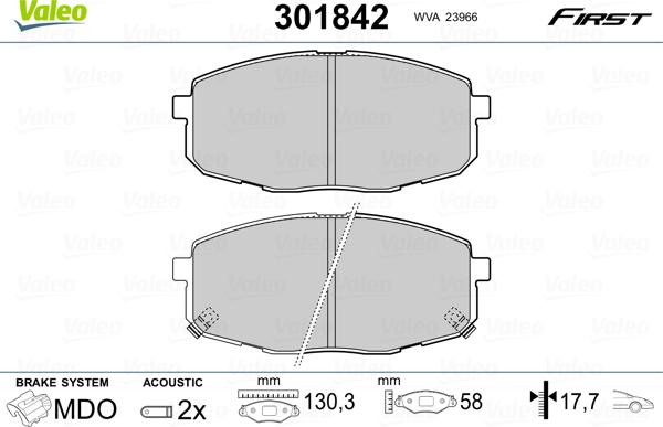 Valeo 301842 - Kit de plaquettes de frein, frein à disque cwaw.fr