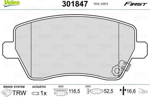 Valeo 301847 - Kit de plaquettes de frein, frein à disque cwaw.fr