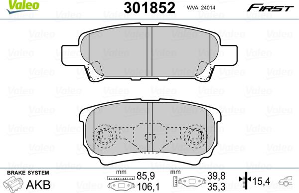 Valeo 301852 - Kit de plaquettes de frein, frein à disque cwaw.fr