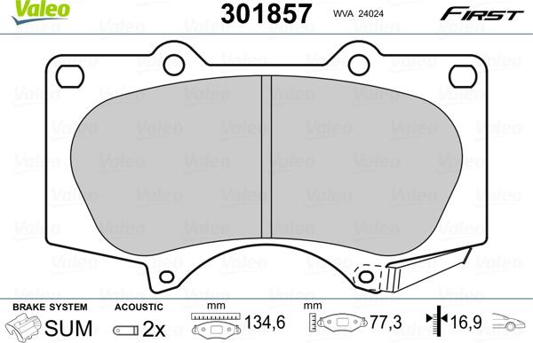 Valeo 301857 - Kit de plaquettes de frein, frein à disque cwaw.fr