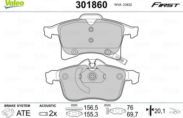 Valeo 301860 - Kit de plaquettes de frein, frein à disque cwaw.fr