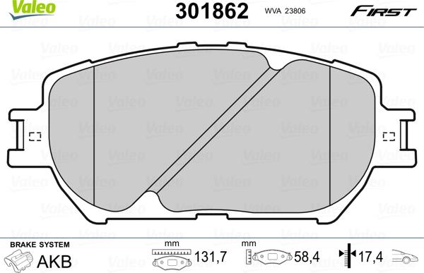 Valeo 301862 - Kit de plaquettes de frein, frein à disque cwaw.fr