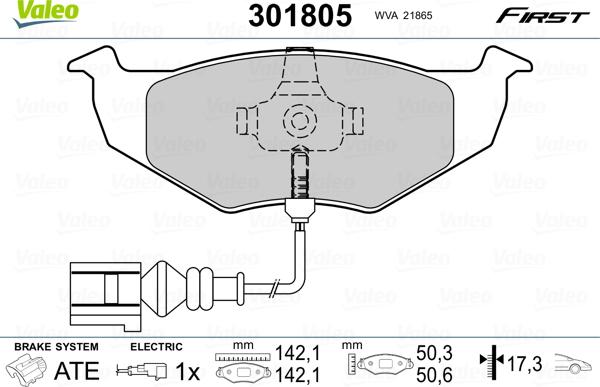 Valeo 301805 - Kit de plaquettes de frein, frein à disque cwaw.fr