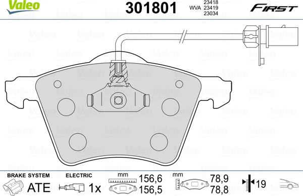 Valeo 301801 - Kit de plaquettes de frein, frein à disque cwaw.fr