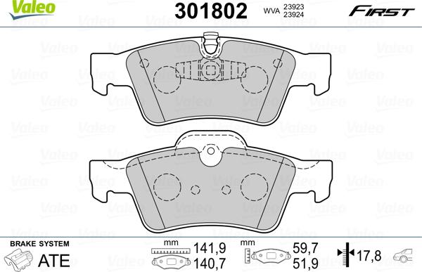 Valeo 301802 - Kit de plaquettes de frein, frein à disque cwaw.fr