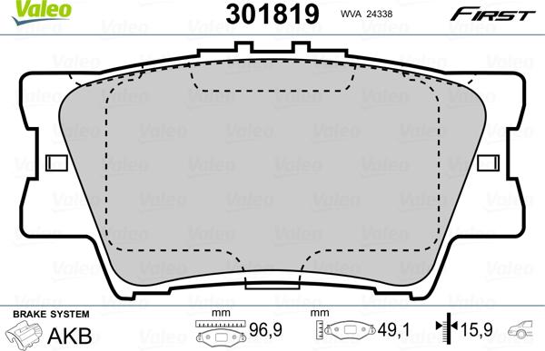 Valeo 301819 - Kit de plaquettes de frein, frein à disque cwaw.fr