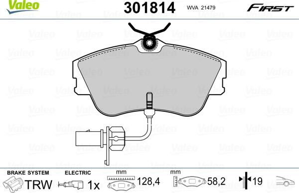 Valeo 301814 - Kit de plaquettes de frein, frein à disque cwaw.fr