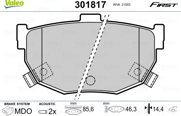 Valeo 301817 - Kit de plaquettes de frein, frein à disque cwaw.fr